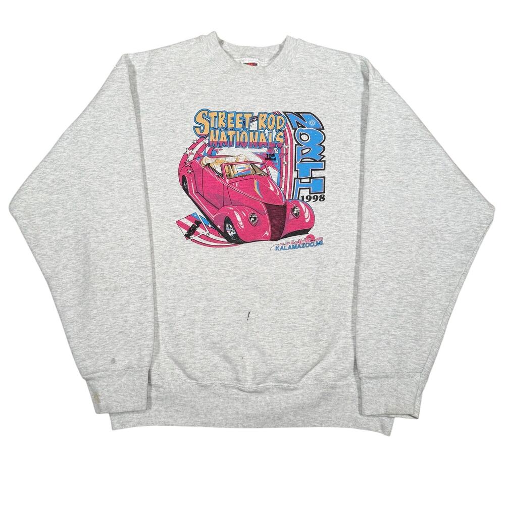 Vintage 1998 Street Rod Crewneck Sweatshirt Pink Hot Rod Kalamazoo MI Size Large